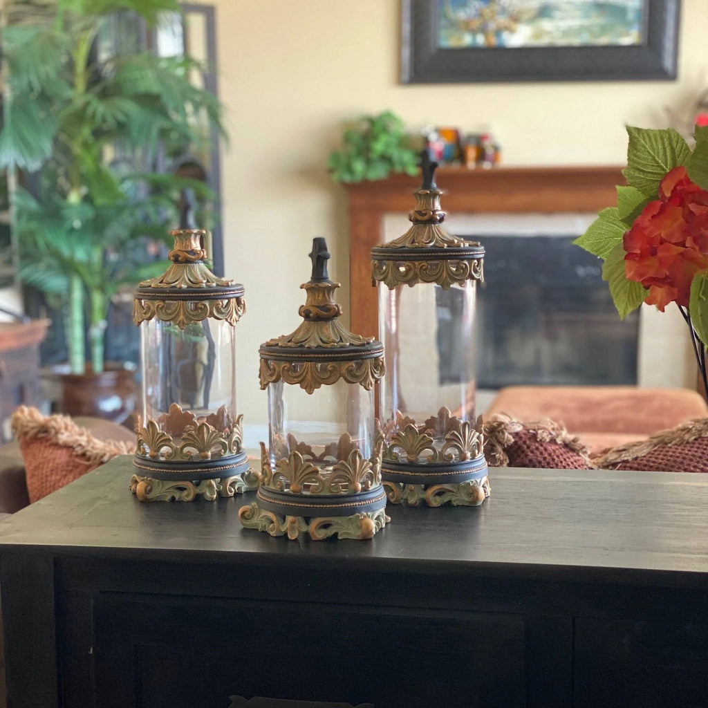 Antiqued Gold 3-Piece Glass Cylinder Canister Set V500