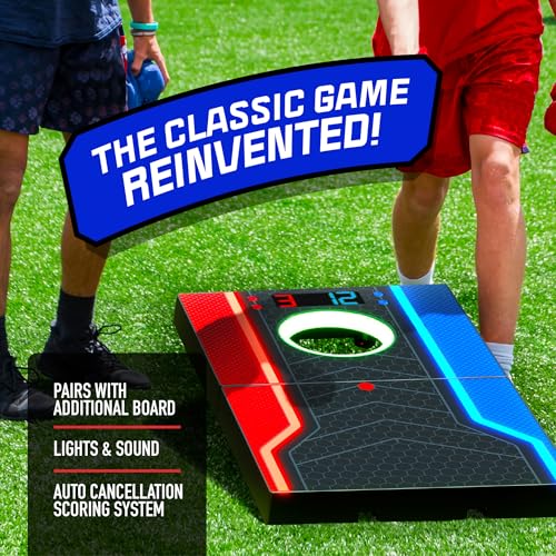 Electronic Cornhole Board Set with Auto Scoring and 8 Bean Bags X43609