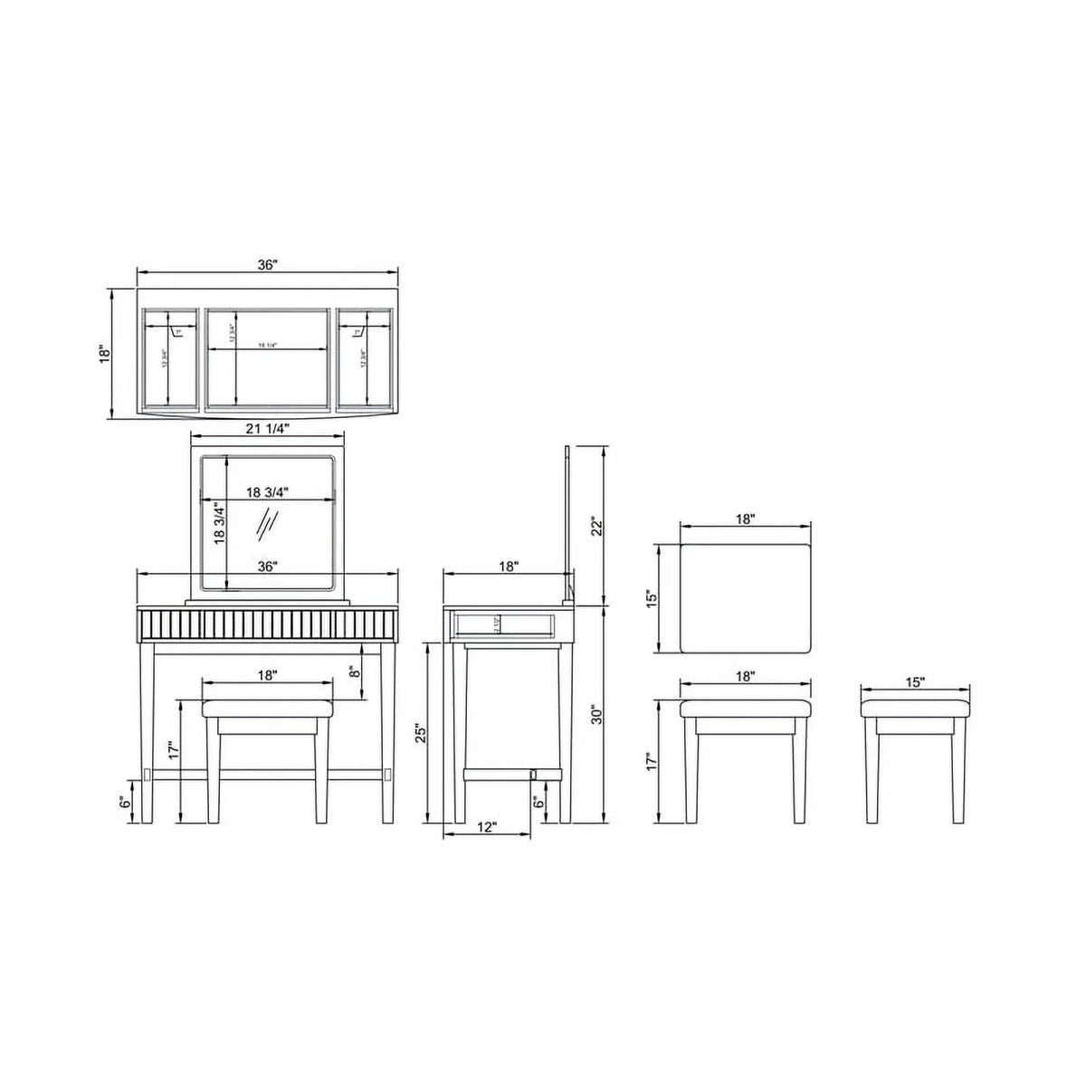 Off-White 3-Drawer Vanity Set with Green Swirl Upholstered Stool P976028