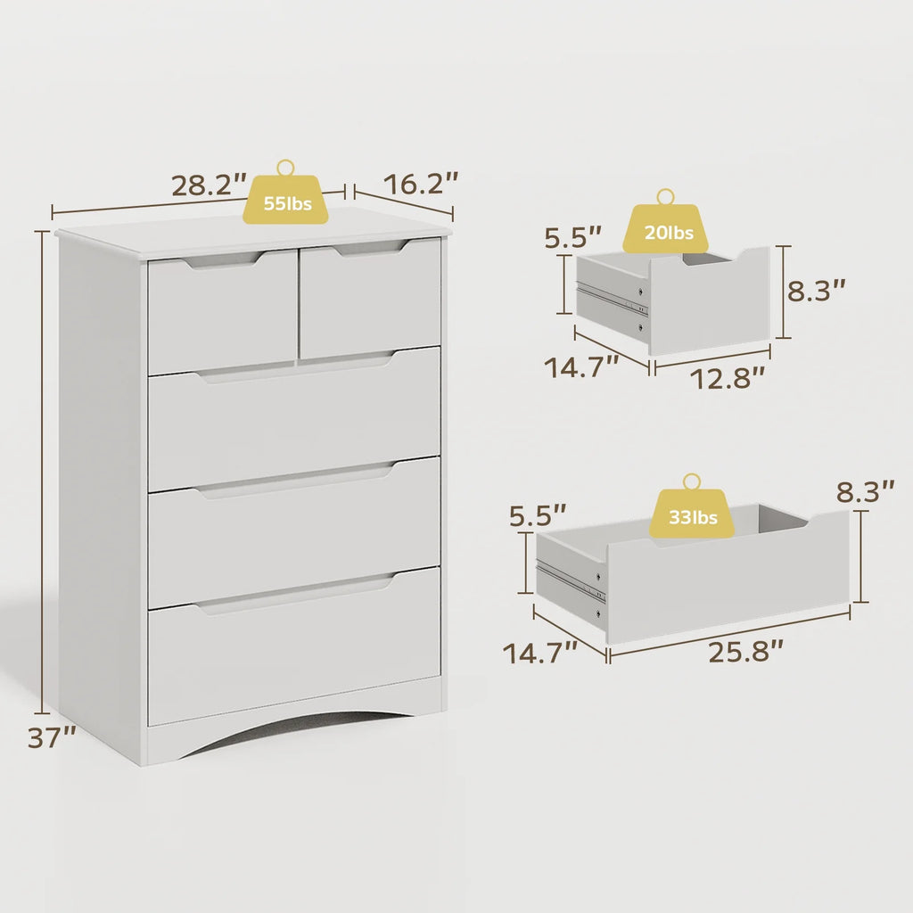 White 5 Drawer Wood Dresser U44682