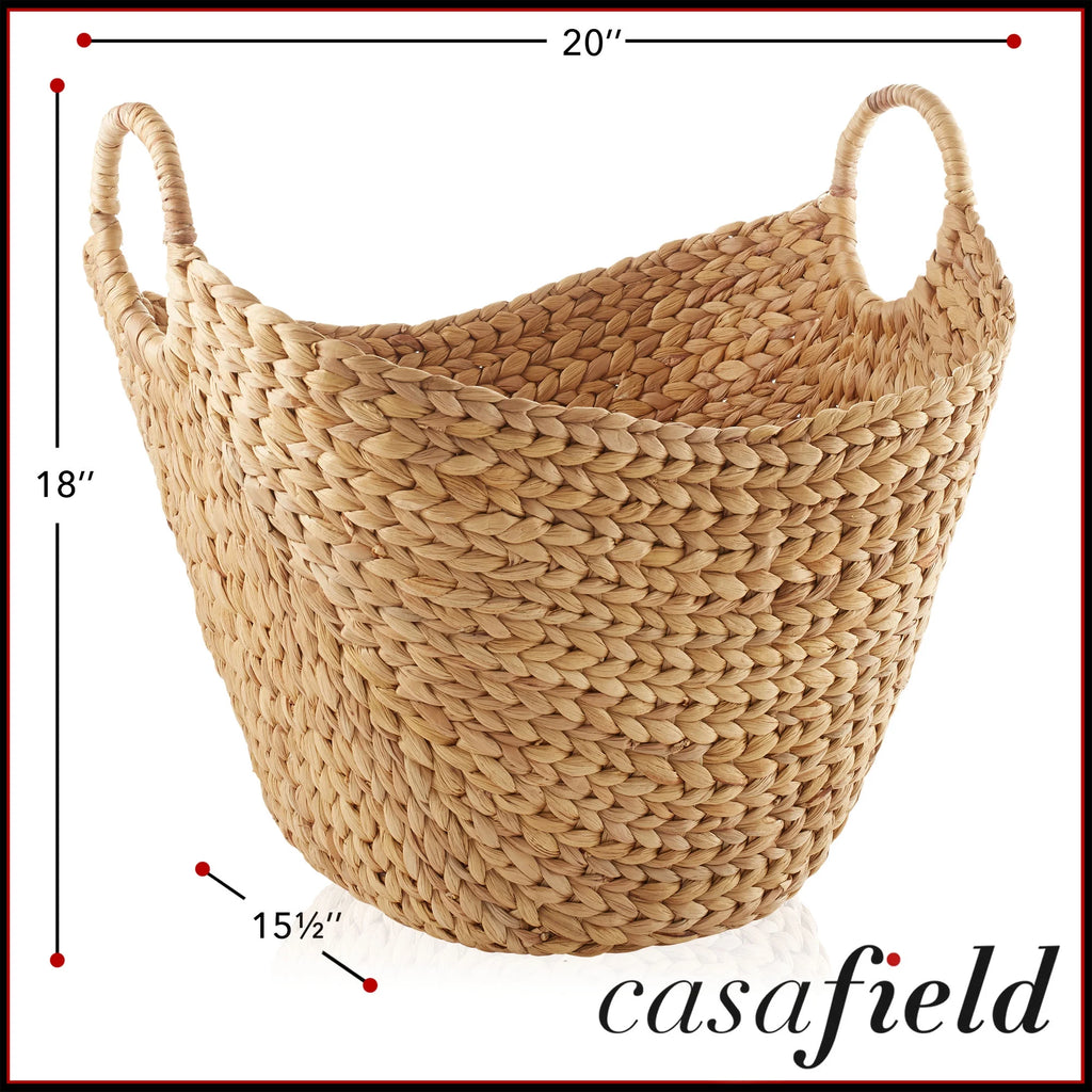 Large Woven Water Hyacinth Laundry Basket with Handles H51956