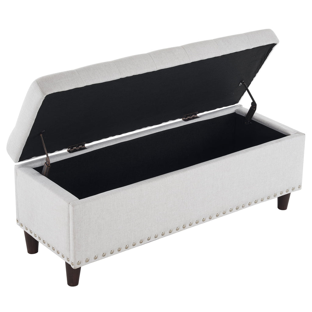 Off-White Linen Upholstered Storage Bench W2719