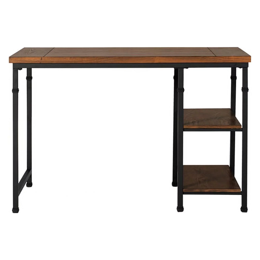 Rustic Desk with 2 Wood Shelves and Metal Frame in Black U283124