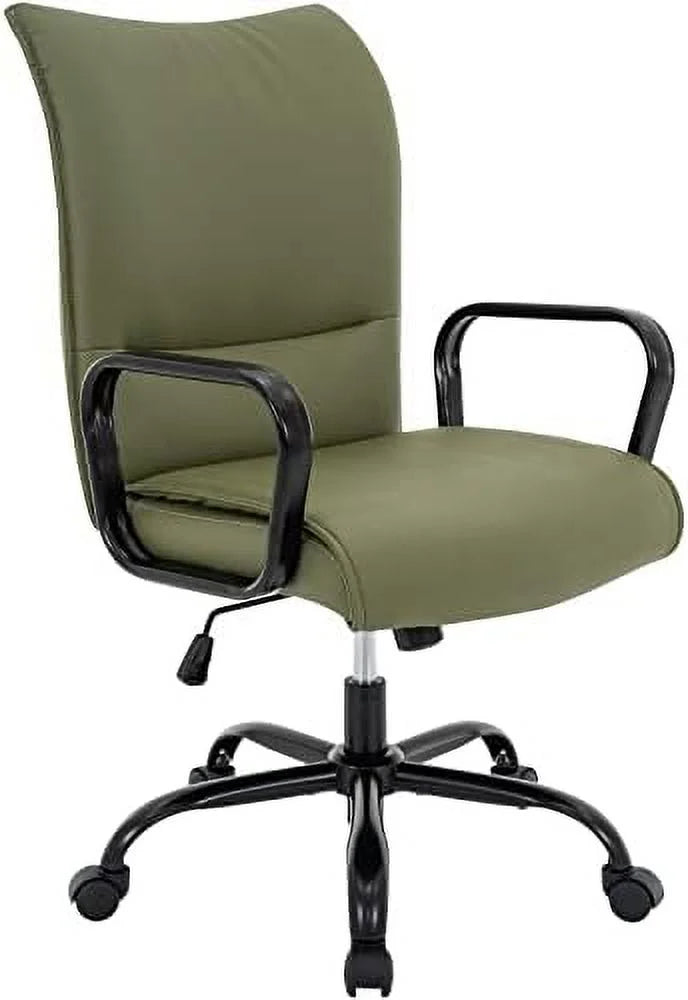 Olive Green Mid-Back PU Leather Office Chair with Arms K6277