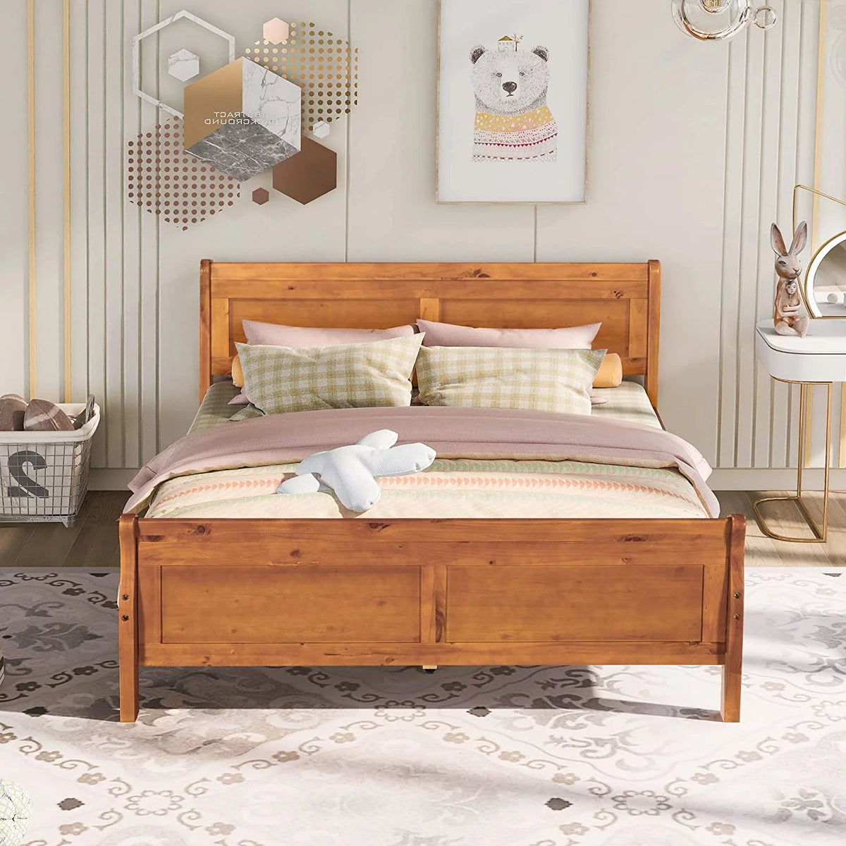 Queen Size Wood Platform Bed Frame with Headboard T73151