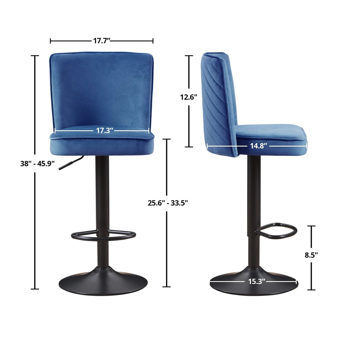 Adjustable Velvet Swivel Bar Stool Set of 2 A71502
