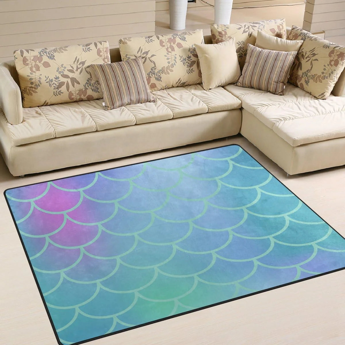 Gradient Blue Fish Scale Lightweight Carpet Mats Area Rug M2976
