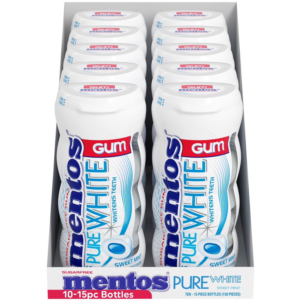 Mentos Pure White Gum Sweet Mint 15 Piece Bottle V84437