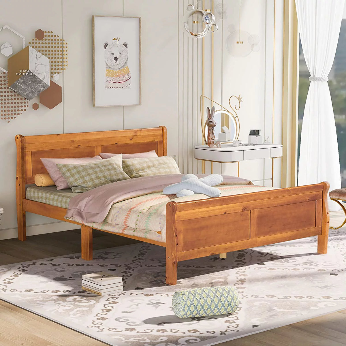 Queen Size Wood Platform Bed Frame with Headboard T73151