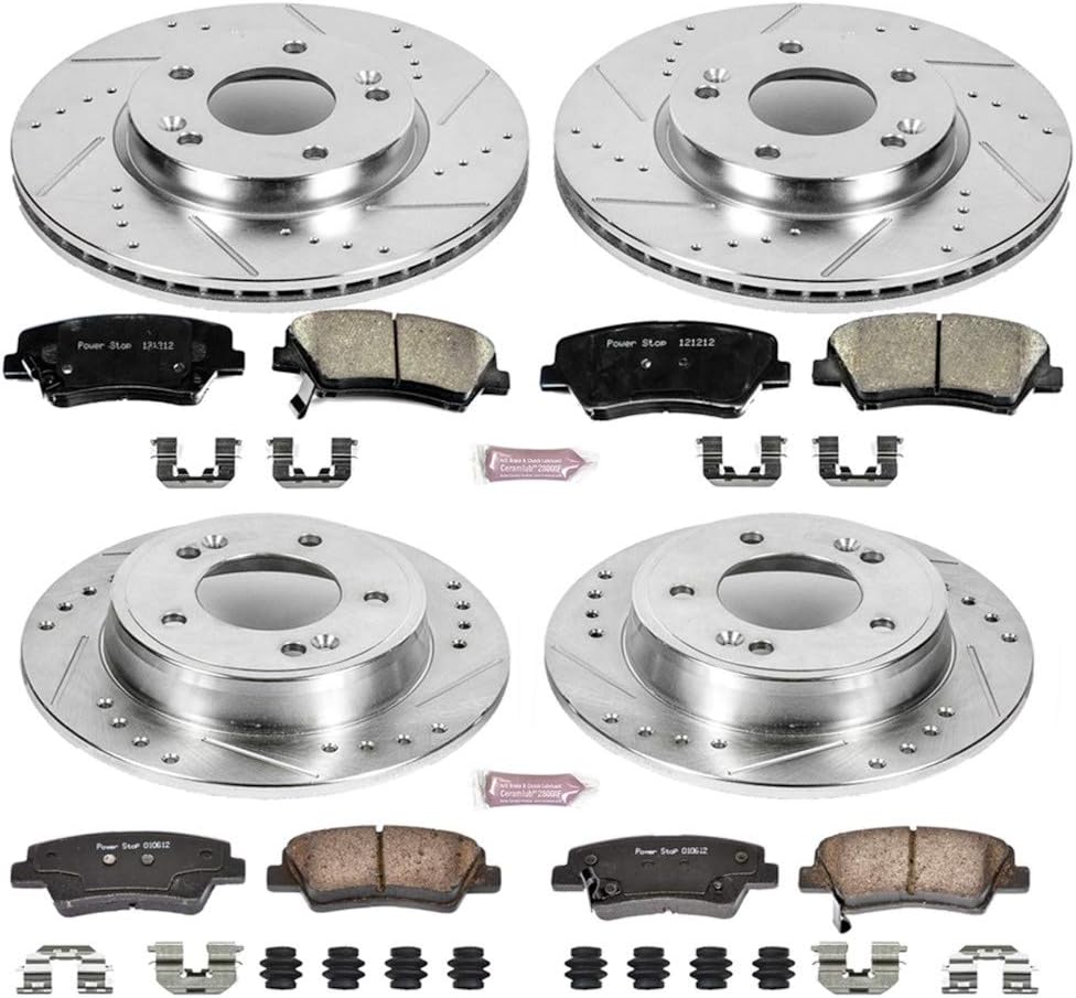 Carbon Fiber Brake Pads with Drilled & Slotted Brake Rotors Kit E509