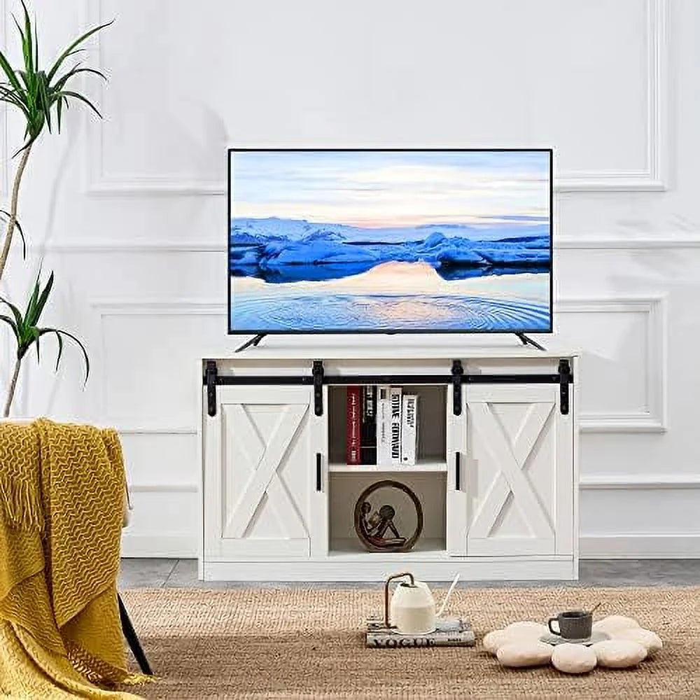 47 Inch White Farmhouse TV Stand with Sliding Barn Door R567722