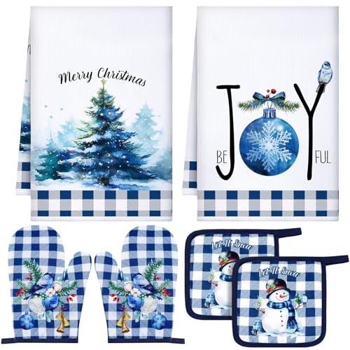 6 Pcs Christmas Kitchen Towel Oven Mitts and Pot Holders Set Z8416