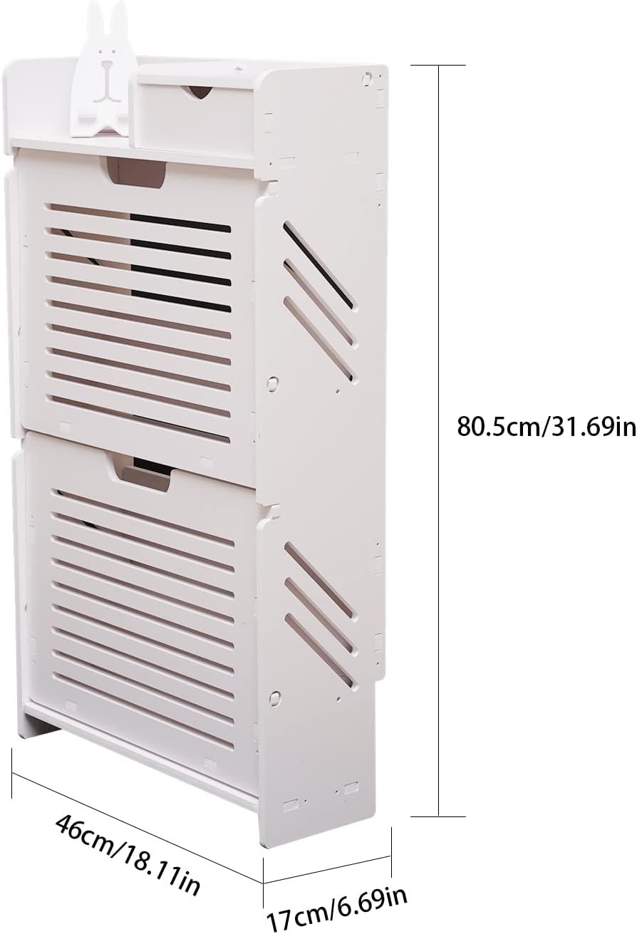 White 2 Tier Narrow Shoe Cabinet P786