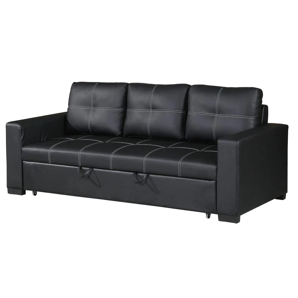 Faux Leather Convertible Sofa in Black Z162