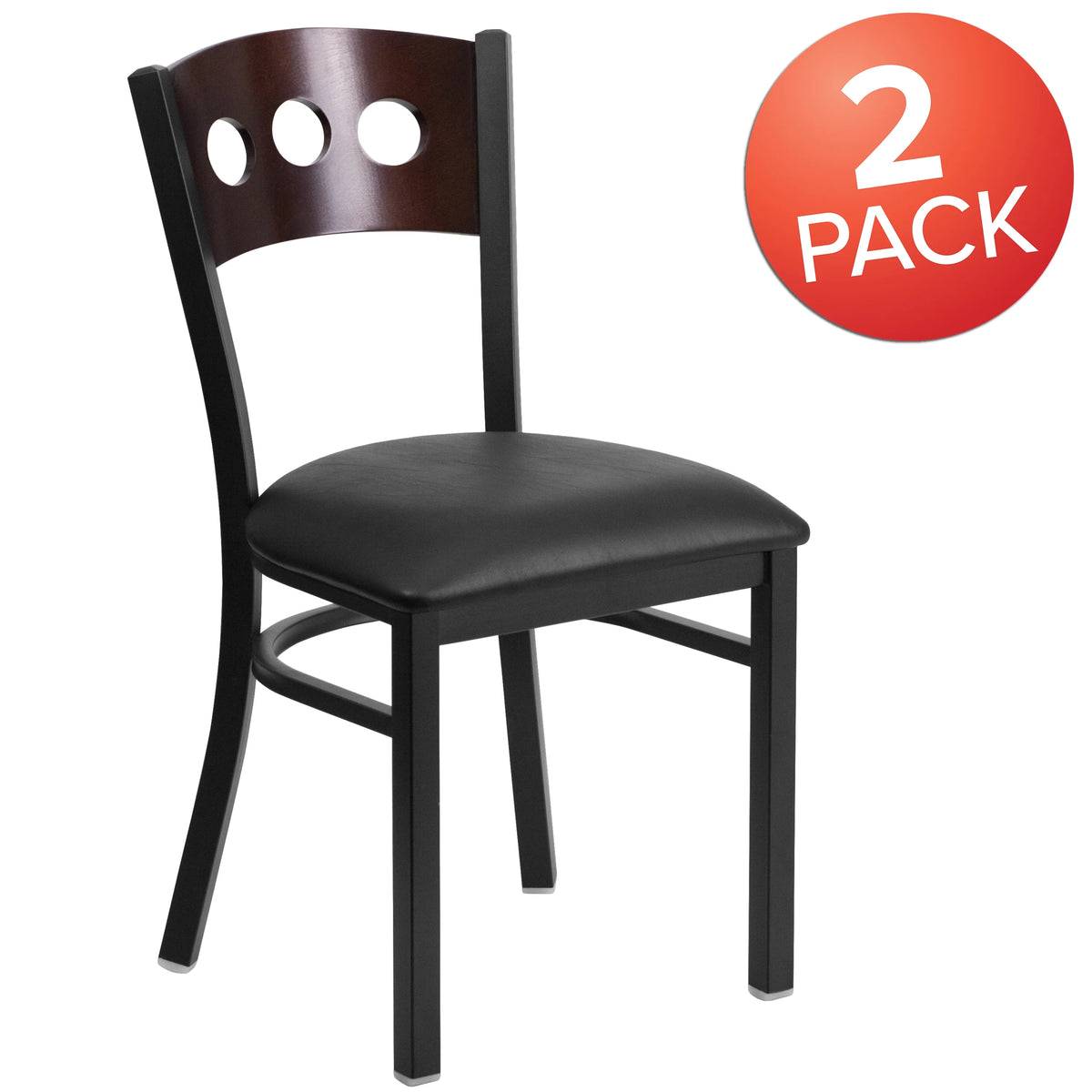 Black Metal Restaurant Chair with Walnut Wood Back and Vinyl Seat Y66774