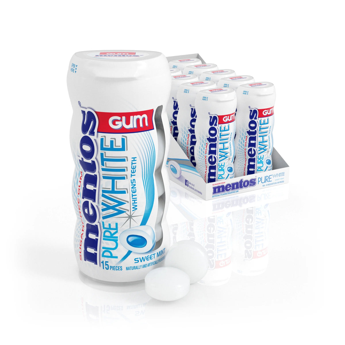 Mentos Pure White Gum Sweet Mint 15 Piece Bottle V84437