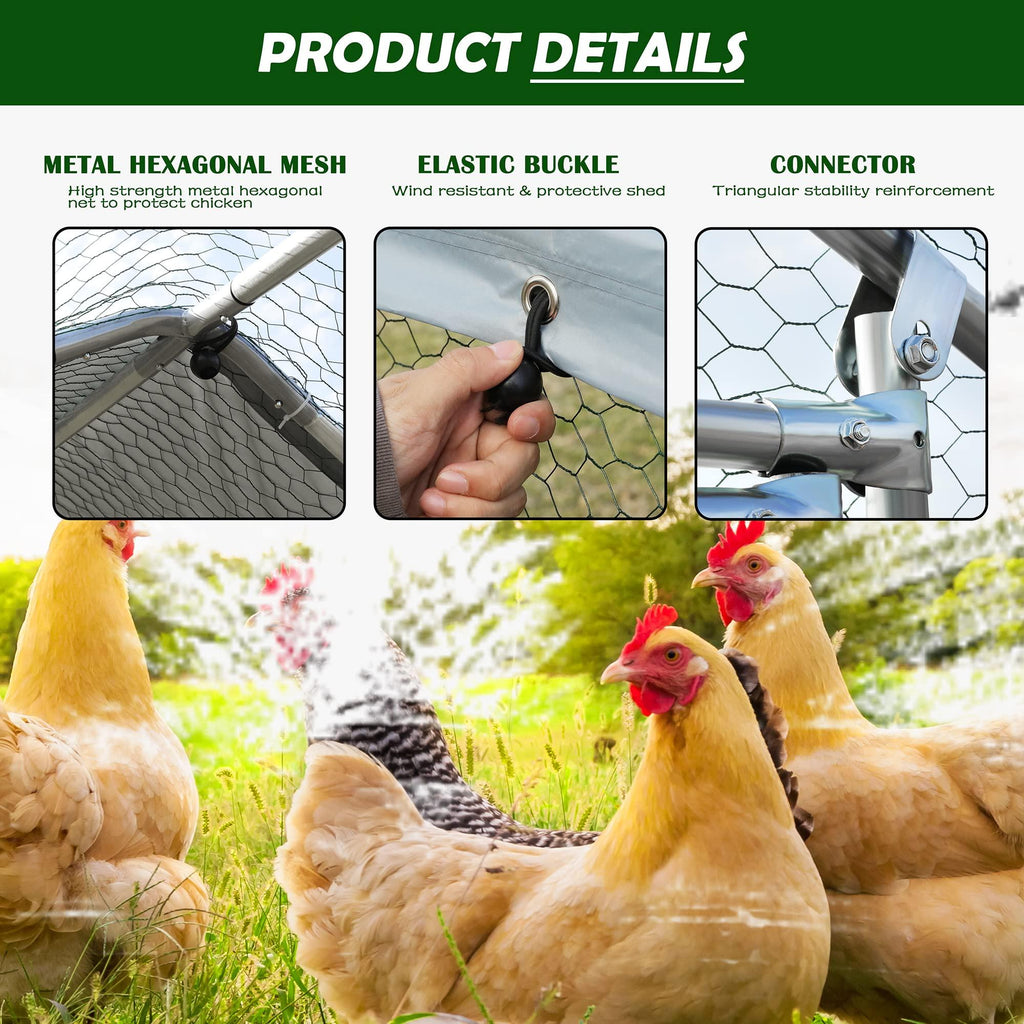Large Metal Chicken Coop Walk-in Poultry Cage with Waterproof Cover (9.2'W x 18.7'L x 6.5'H) A85003
