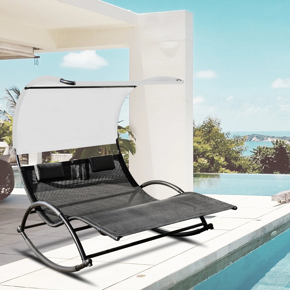 Double Chaise Lounge with Canopy and Pillows N539420