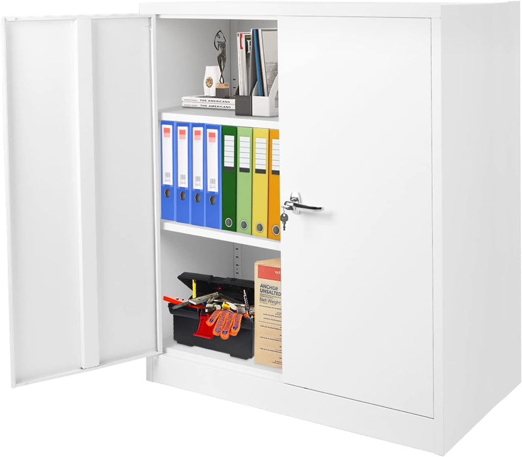 White Metal Steel Locking Storage Cabinet with Doors and Shelves L713