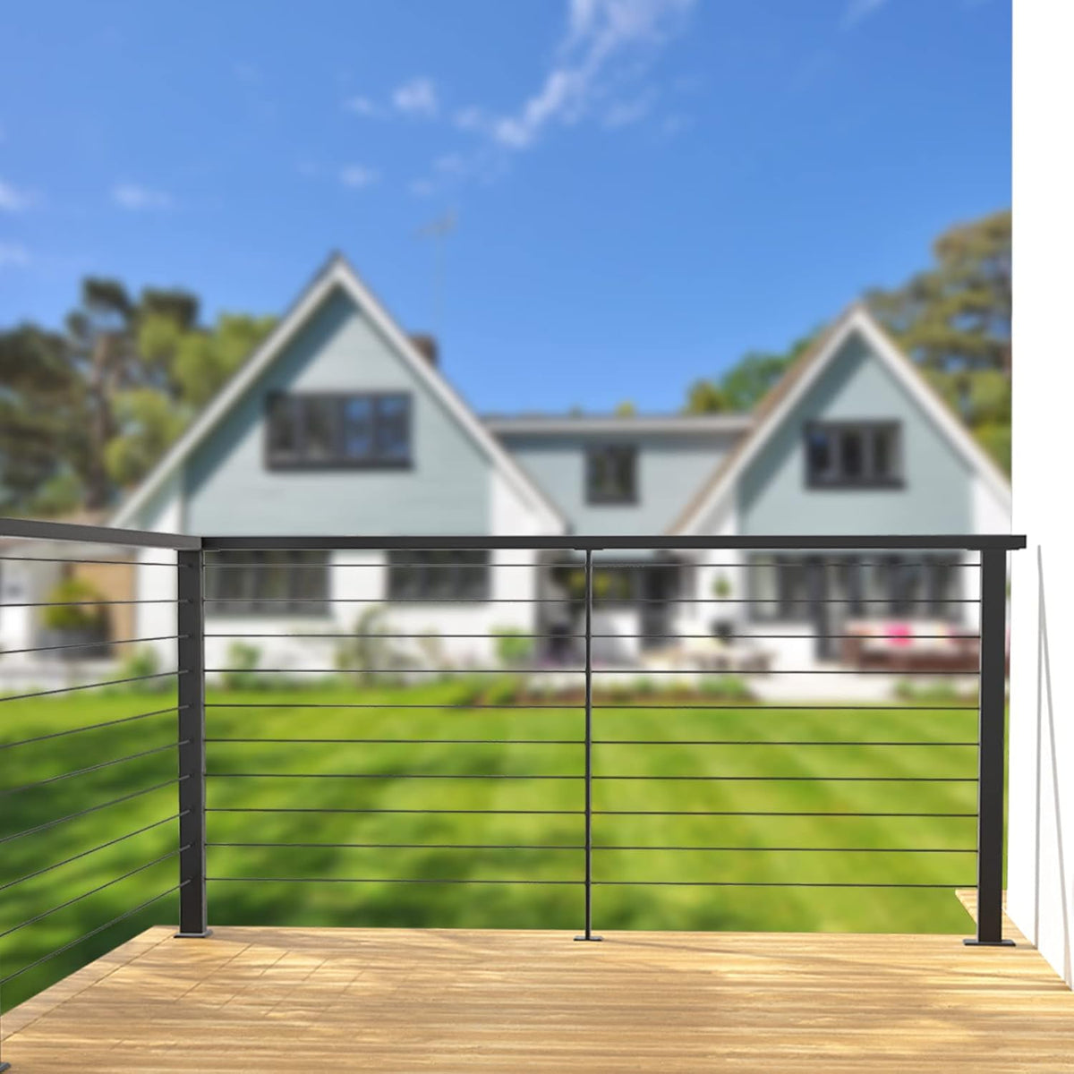 Black 30 Degree Stair Pre-Drilled Angle Holes 36x2x2 Stainless Steel Square Weldless Cable Railing Post M788814