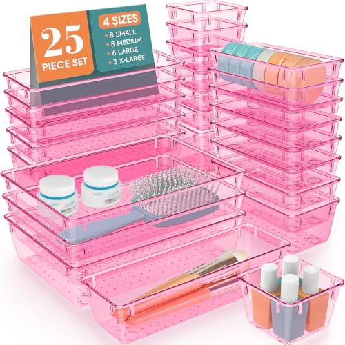 25 PCS Clear Plastic Drawer Organizer Set, 4 Sizes E225568