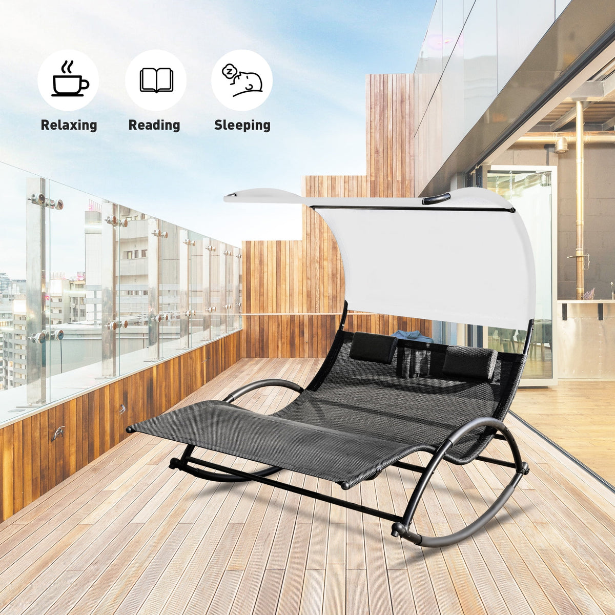 Double Chaise Lounge with Canopy and Pillows N539420