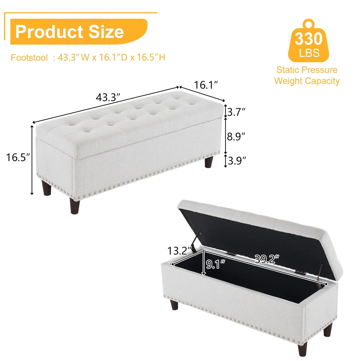 Off-White Linen Upholstered Storage Bench W2719
