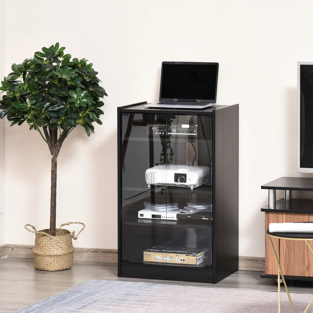 5-Tier Media Stand Cabinet with Adjustable Shelves & Tempered Glass H4780