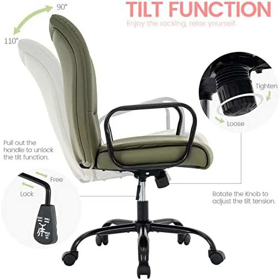 Olive Green Mid-Back PU Leather Office Chair with Arms K6277