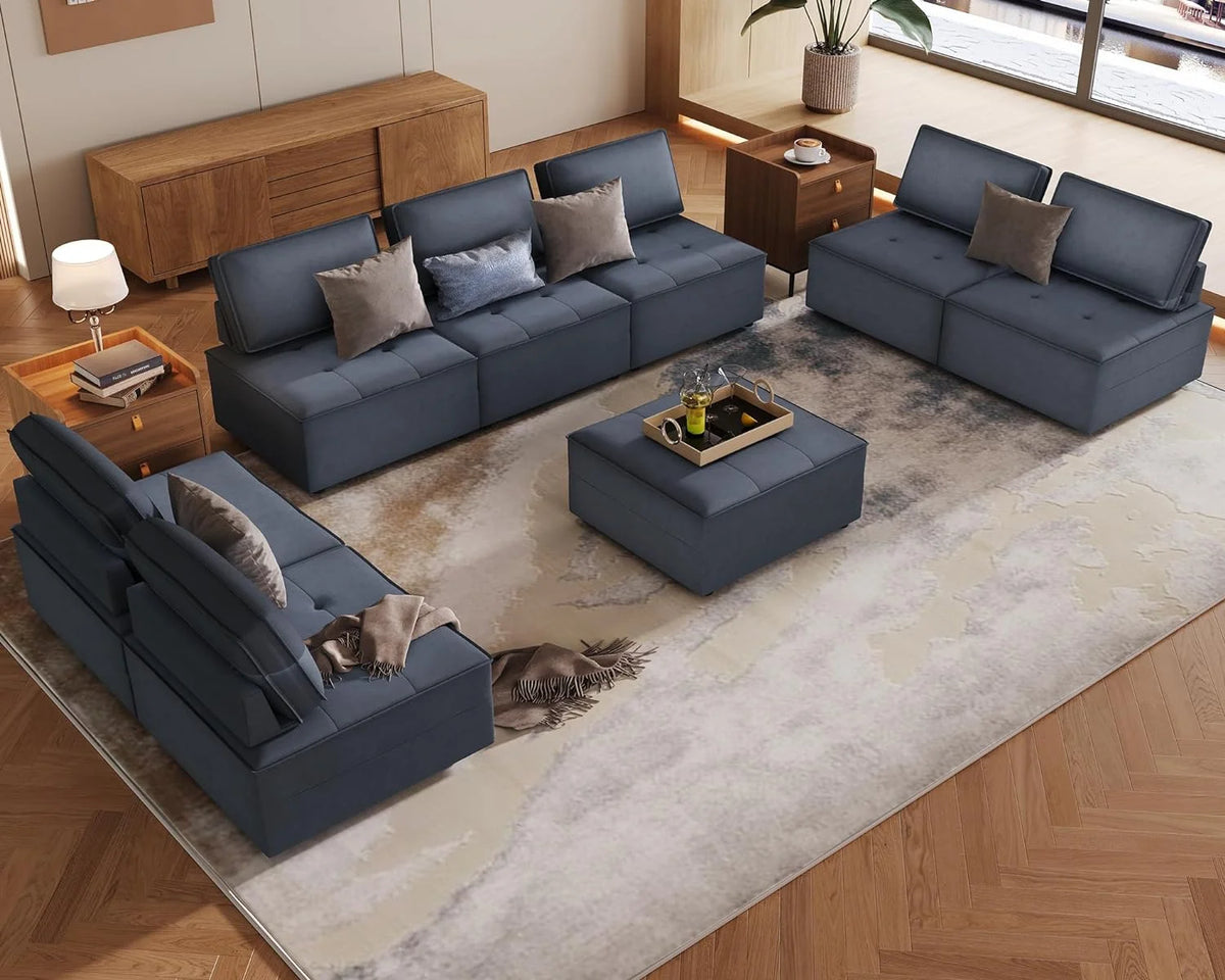 7 Seater Velvet Beige Sectional Sofa A396