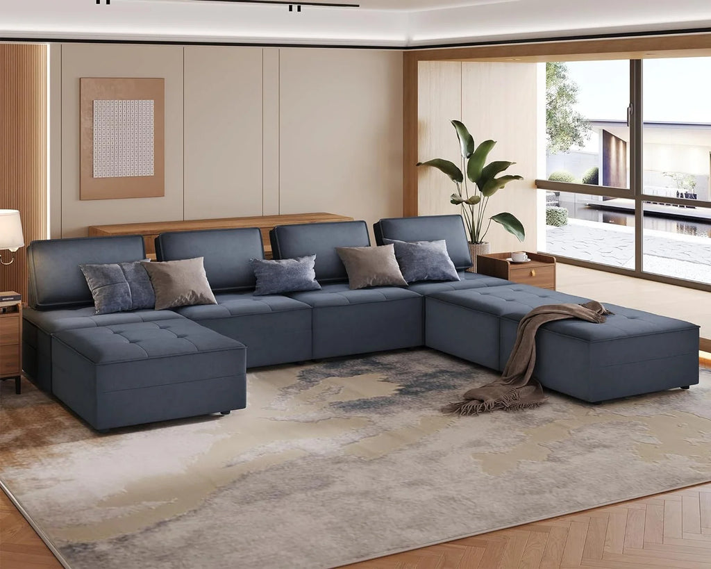 7 Seater Velvet Beige Sectional Sofa A396