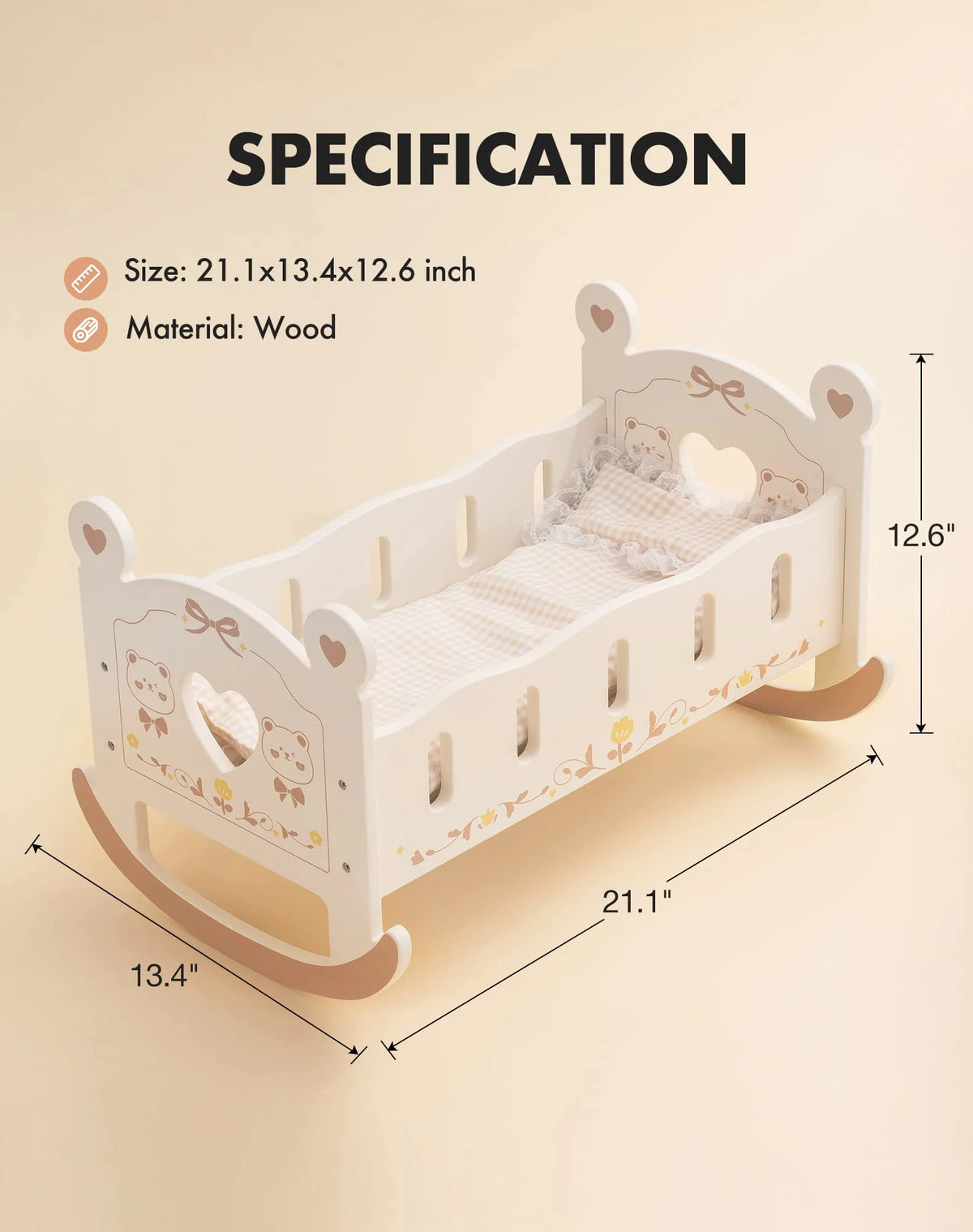Wooden Doll Cradle with Bedding for 18 Inch Dolls F748374