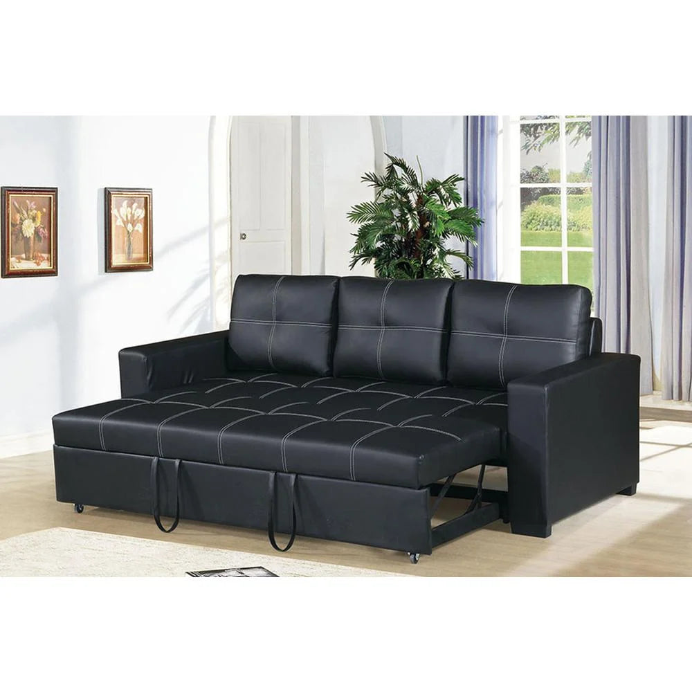 Faux Leather Convertible Sofa in Black Z162