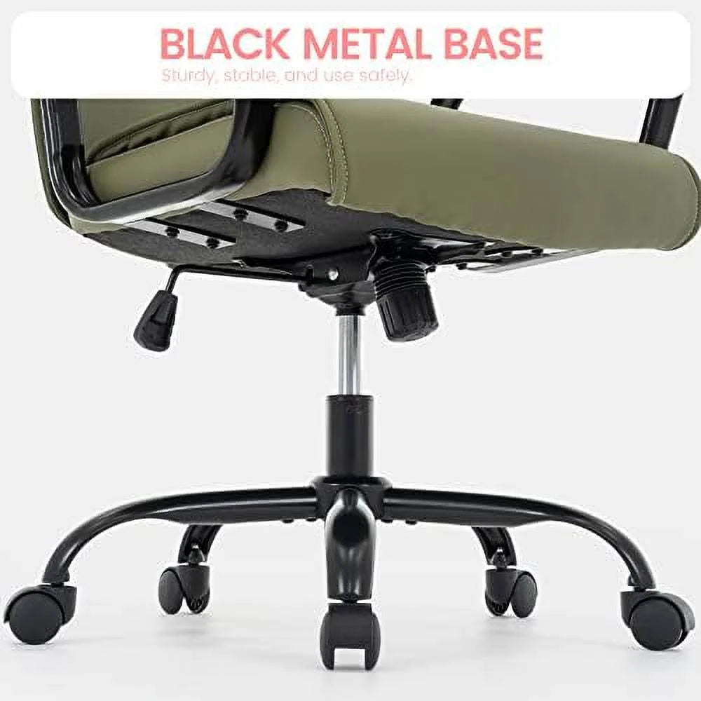 Olive Green Mid-Back PU Leather Office Chair with Arms K6277
