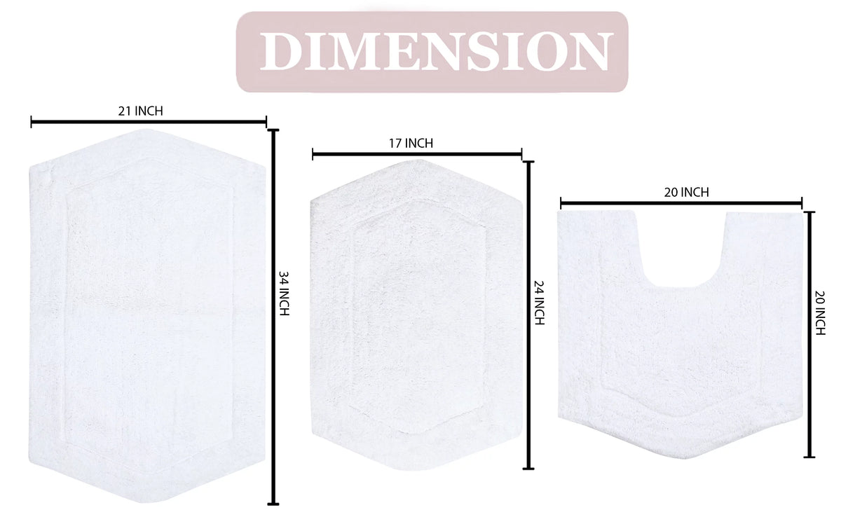 White Cotton Non-Slip 3 Piece Bath Rug Set S341