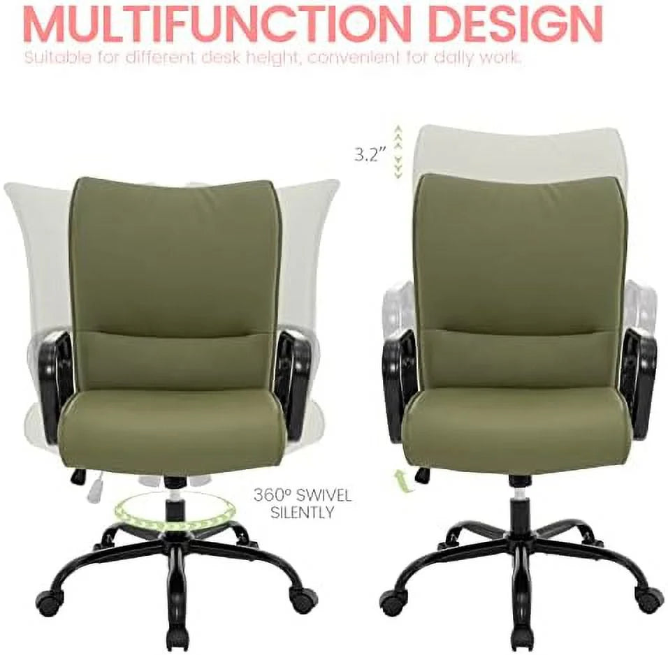 Olive Green Mid-Back PU Leather Office Chair with Arms K6277