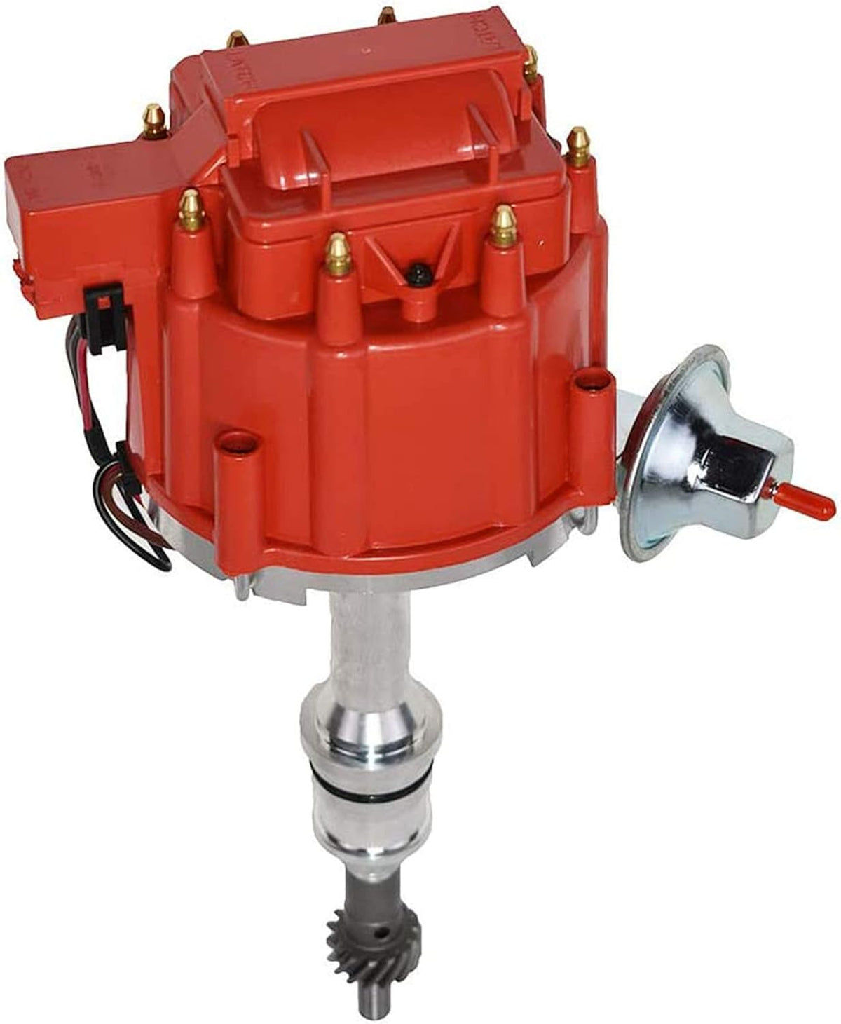 HEI Distributor 65K Coil Complete with 8mm Red Silicone Spark Plug Wires and Battery-Pigtail Harness Kit E23556