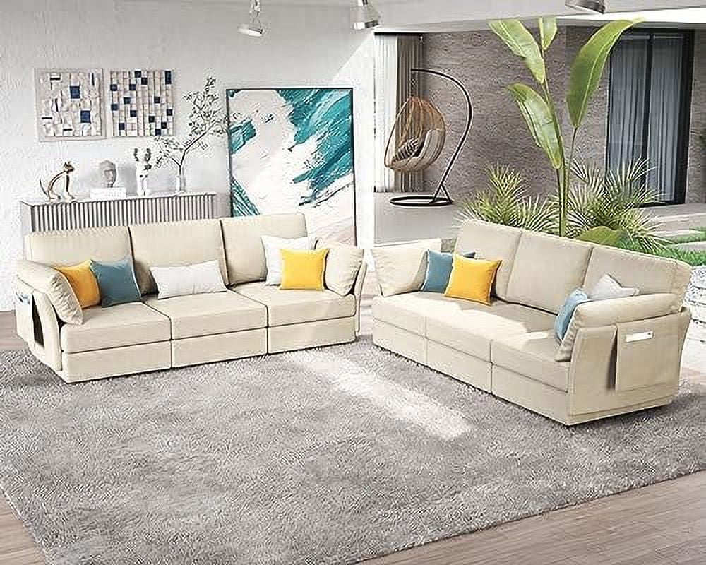 Beige Chenille 6 Seats Oversized Sectional Sofa with Storage F485