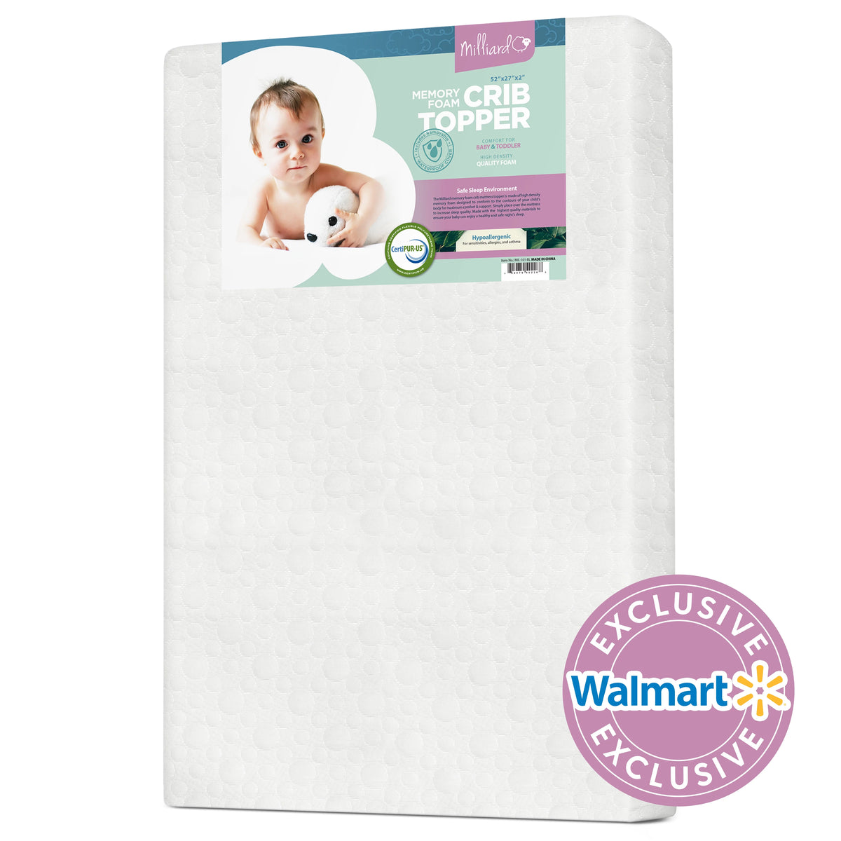 Ventilated Memory Foam Crib and Toddler Mattress Topper with Waterproof Cotton Cover T84165