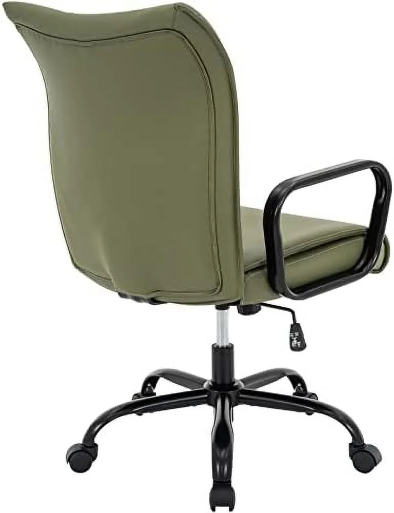 Olive Green Mid-Back PU Leather Office Chair with Arms K6277