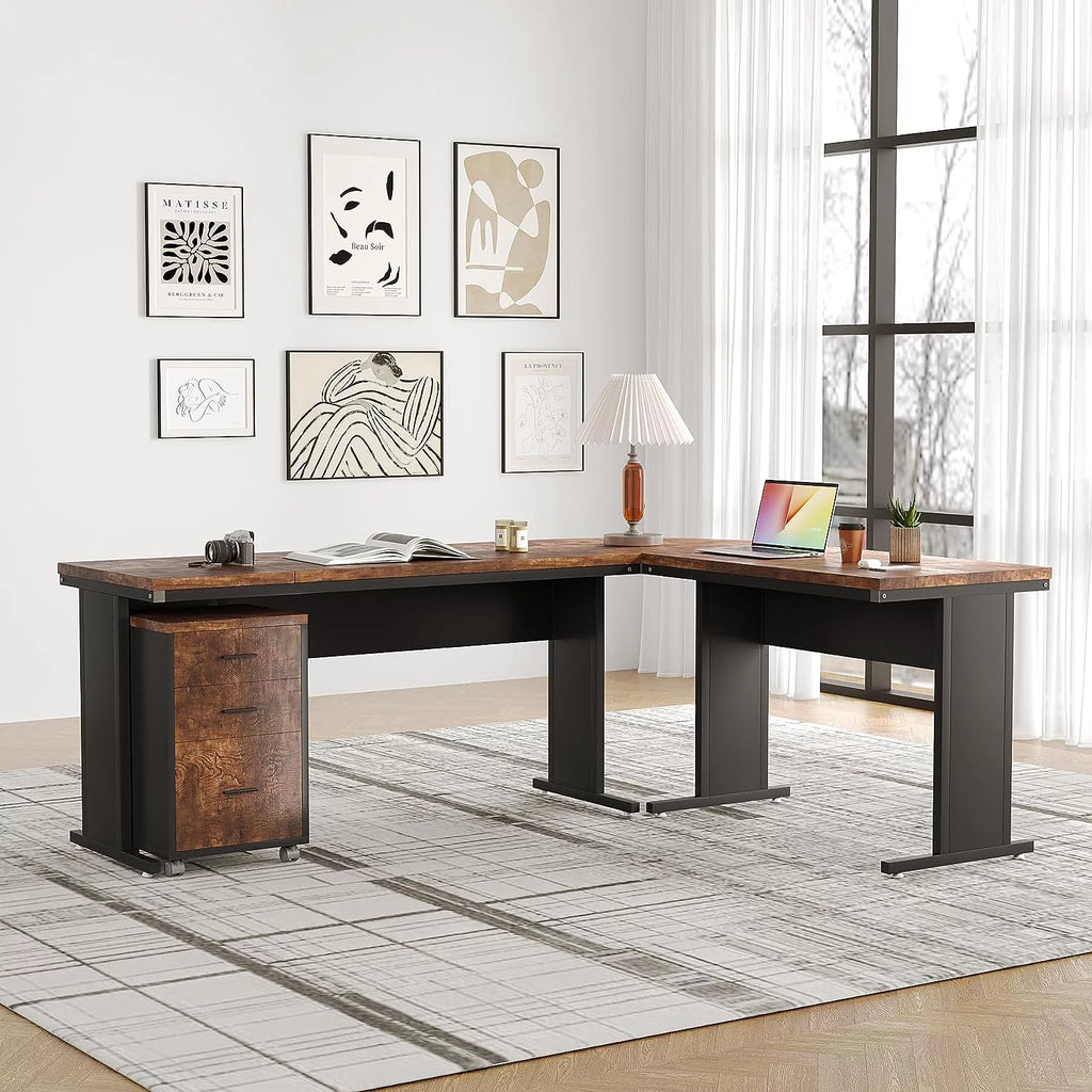 83" L-Shaped Executive Desk with 3-Drawer File Cabinet S38395