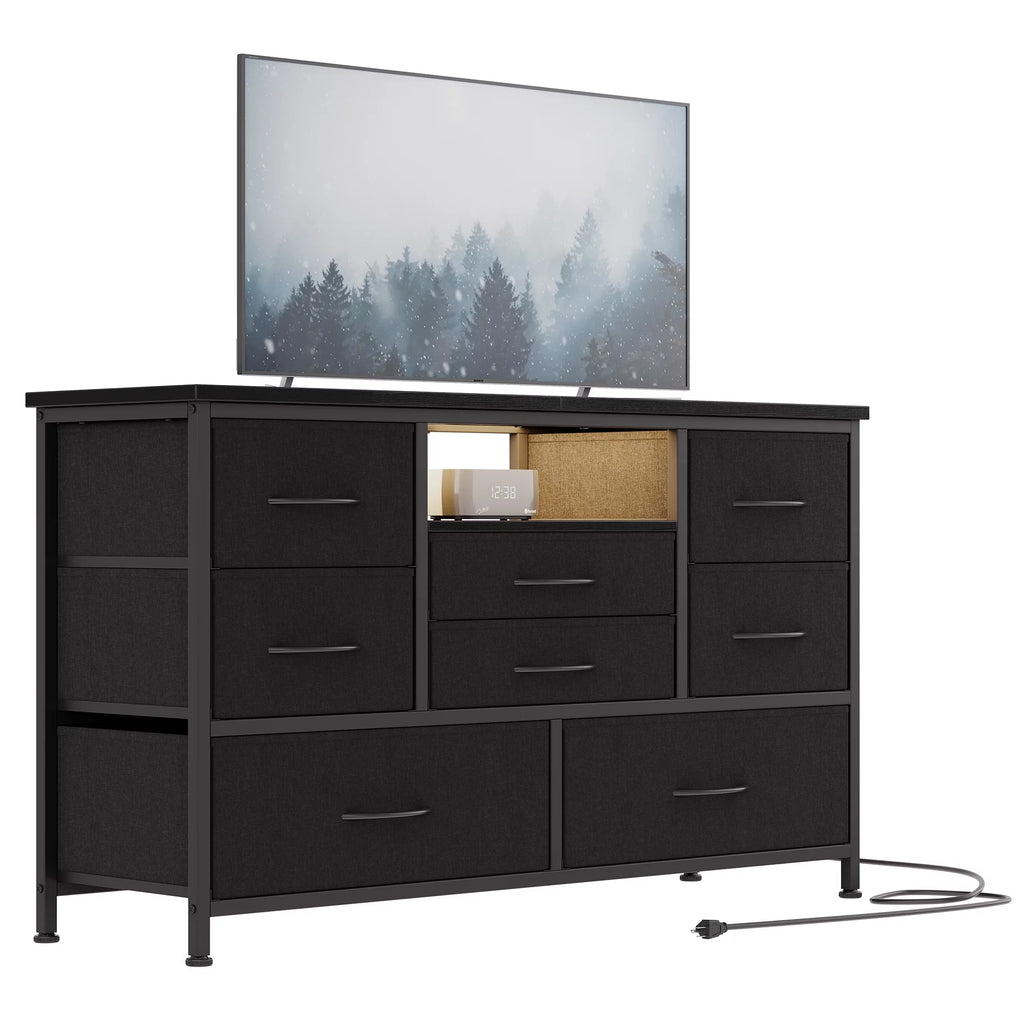 8 Drawer Dresser TV Stand with Electrical Outlet and LED Lights J502