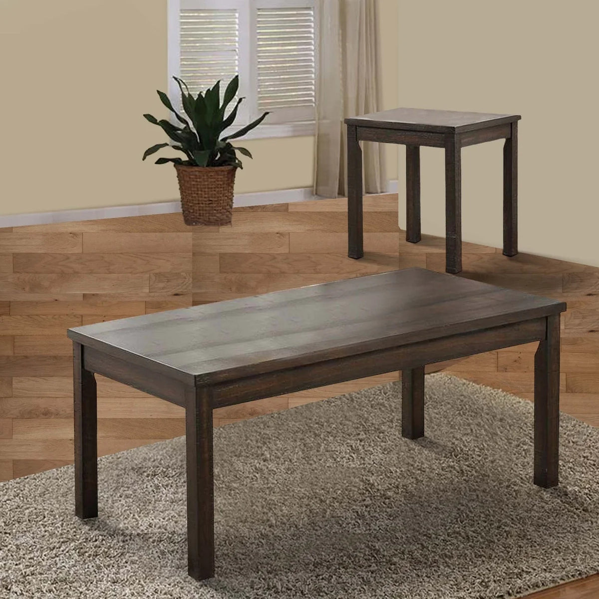 3 Piece Coffee Table and End Table Set Dark Brown N9876
