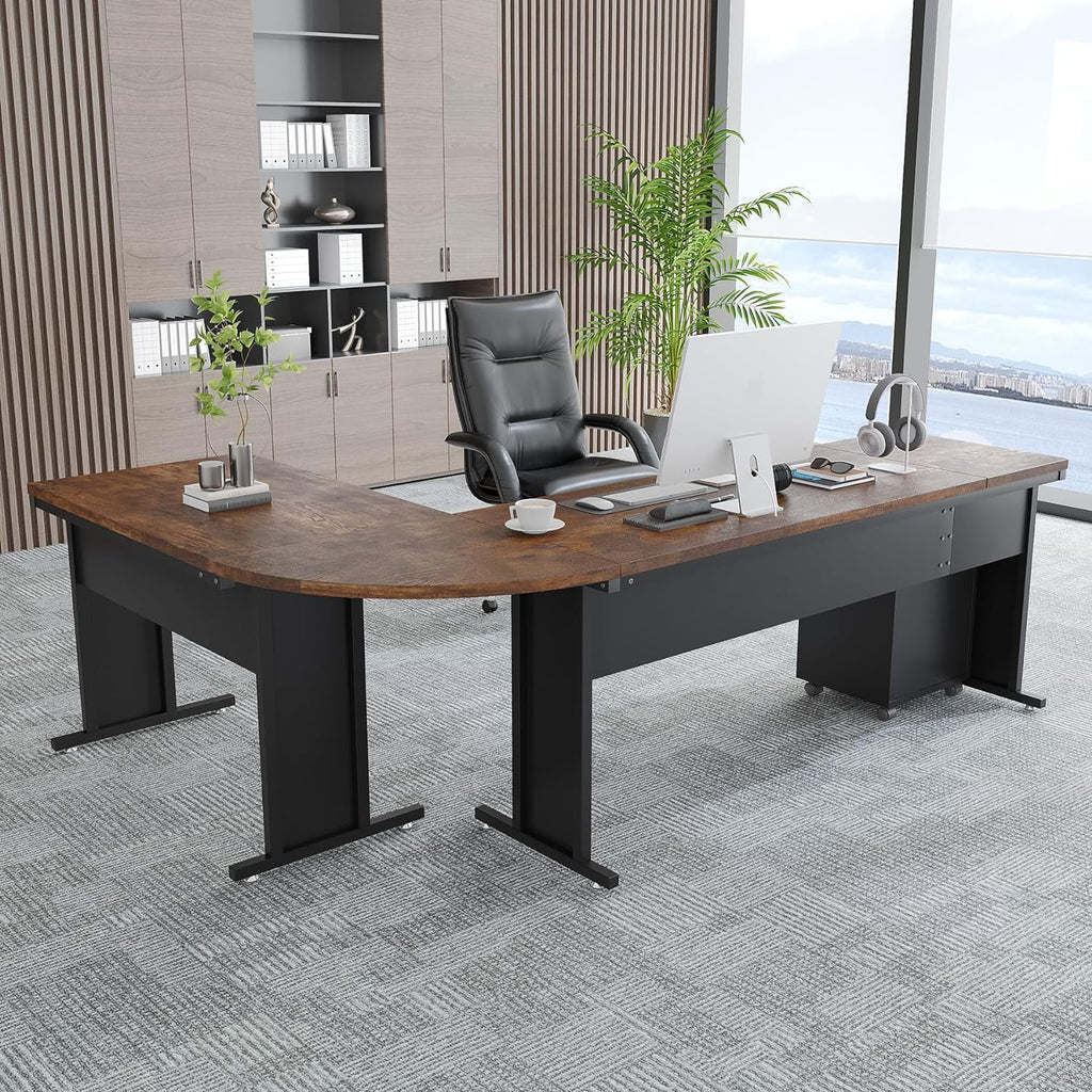 83" L-Shaped Executive Desk with 3-Drawer File Cabinet S38395