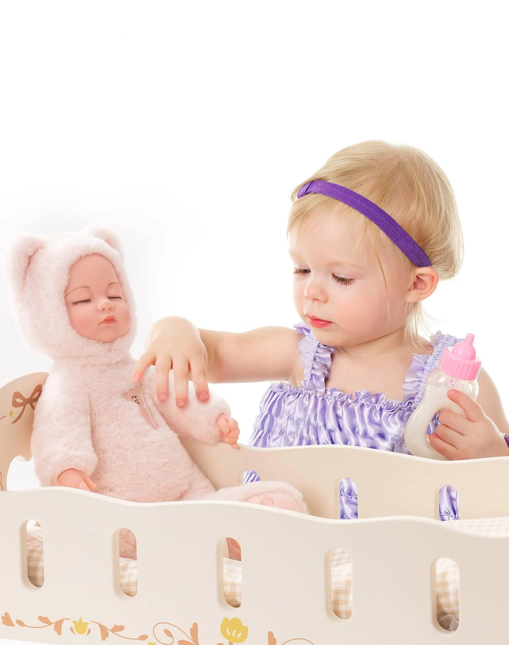 Wooden Doll Cradle with Bedding for 18 Inch Dolls F748374