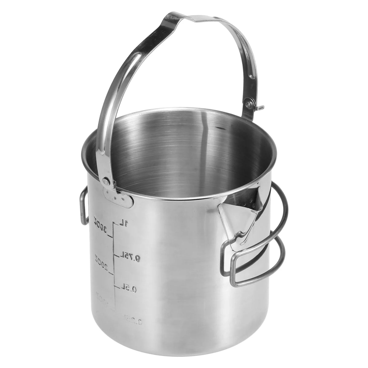 1L Stainless Steel Portable Camping Pot with Foldable Handle H7175