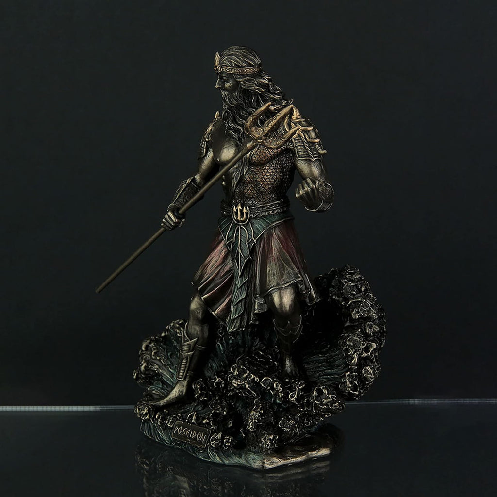 8 Tall Poseidon Statue Cold Cast Resin Antique Bronze Finish Sculpture B6952