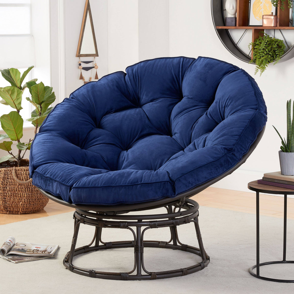 Navy Fabric Papasan Chair S53102