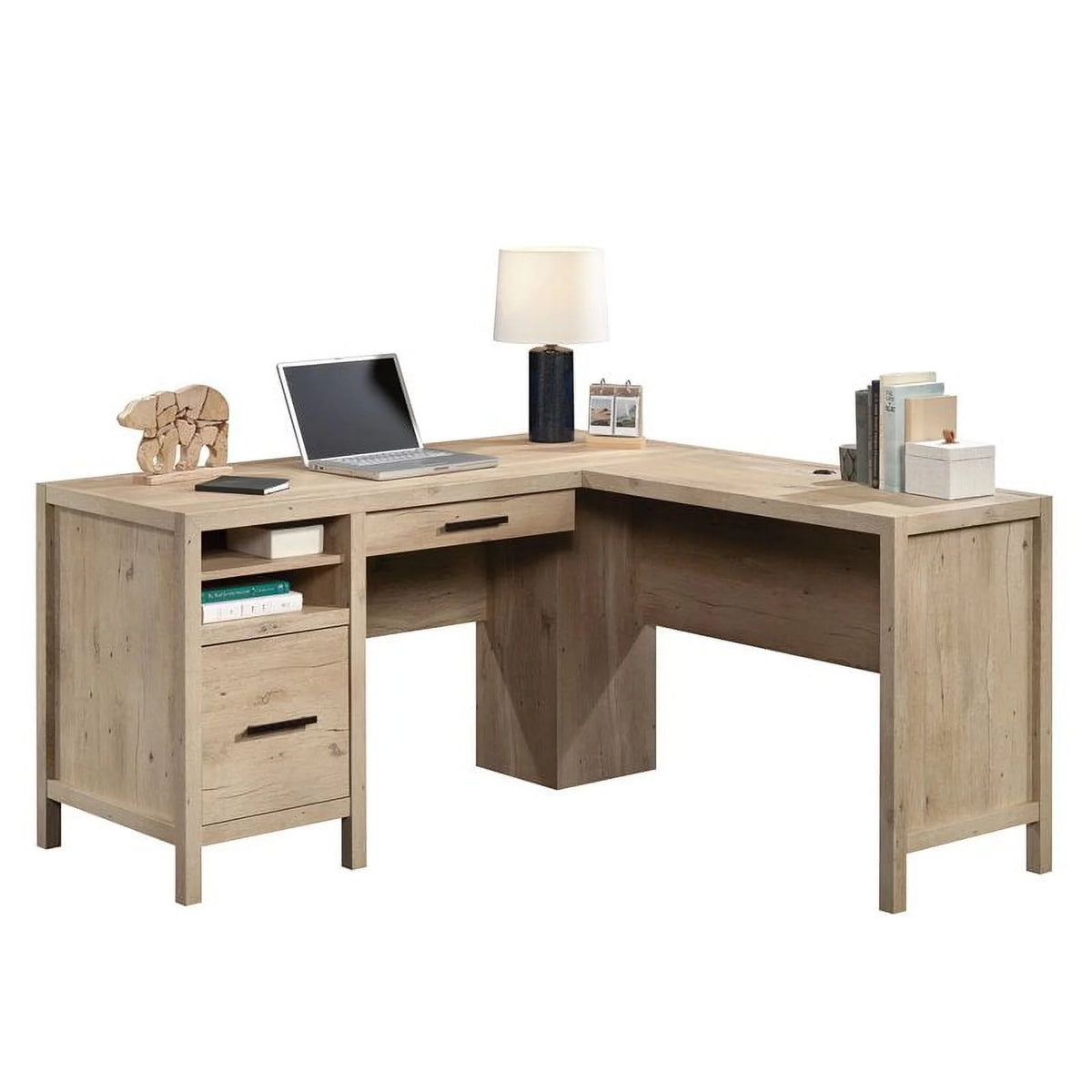 L-Shaped Engineered Wood Home Office Desk in Prime Oak C279
