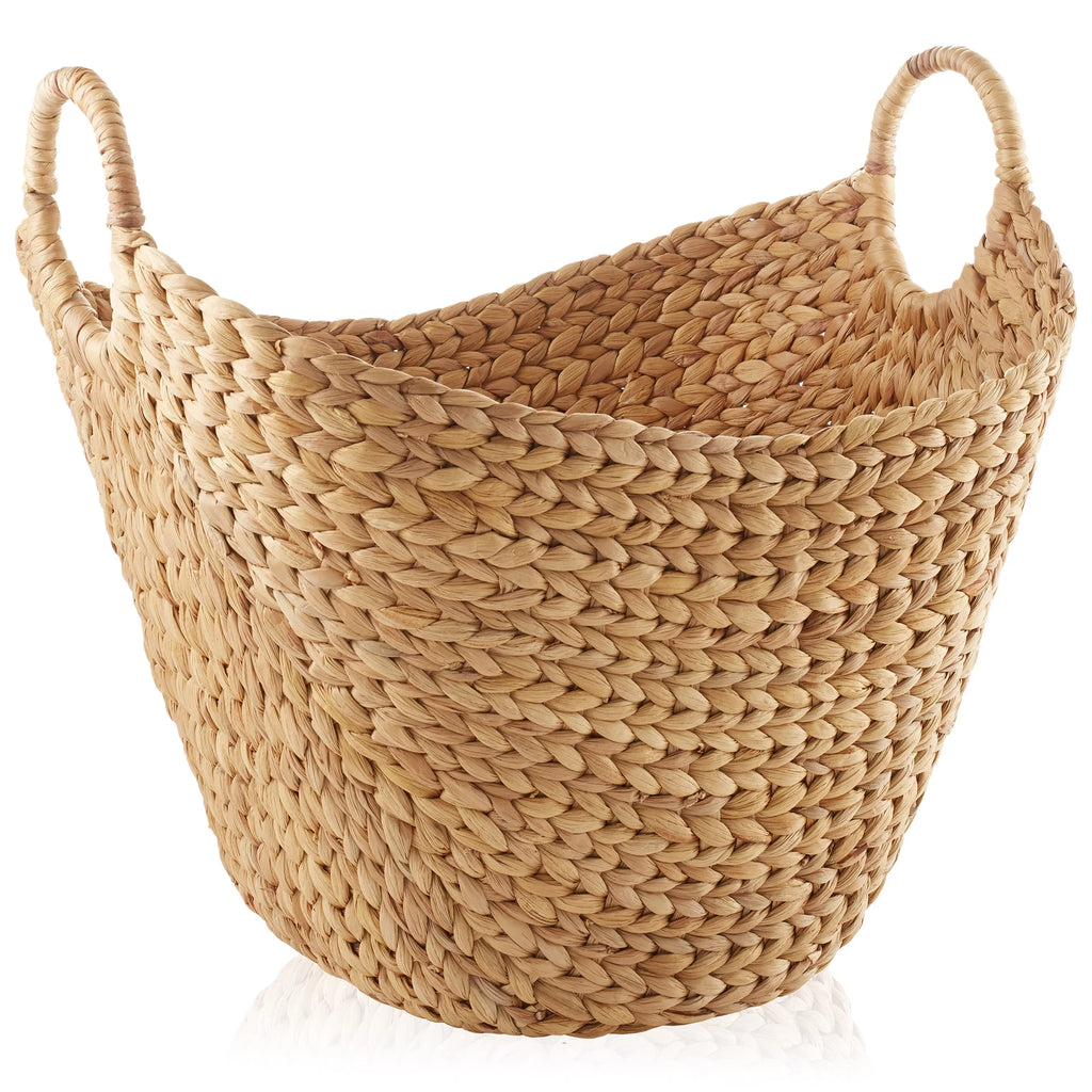 Large Woven Water Hyacinth Laundry Basket with Handles H51956
